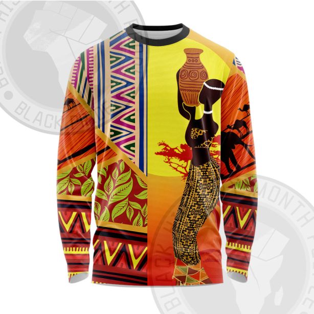 African Pattern Woman Elephant Long Sleeve Shirt