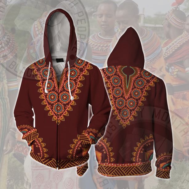 African Totem Dashiki Red Flower Cosplay Zip Up Hoodie