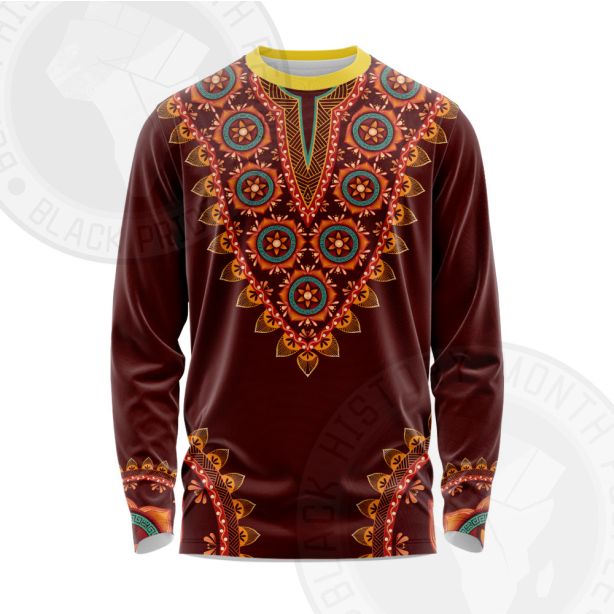 African Totem Dashiki Red Flower Long Sleeve Shirt