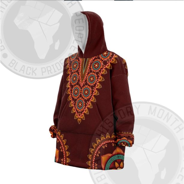 African Totem Dashiki Red Flower Snug Oversized Blanket Hoodie