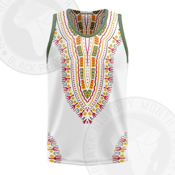 African Totem Dashiki White Flower Basketball Jersey