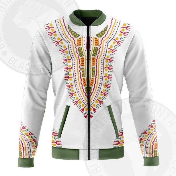 African Totem Dashiki White Flower Bomber Jacket