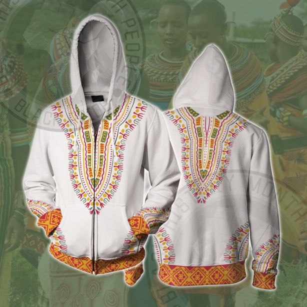 African Totem Dashiki White Flower Cosplay Zip Up Hoodie