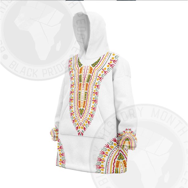 African Totem Dashiki White Flower Snug Oversized Blanket Hoodie