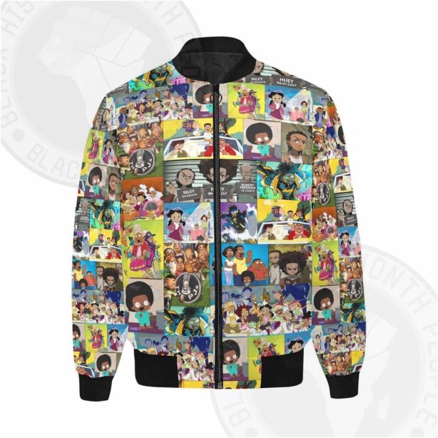 Black Cartoon Bomber Bomber Jacket for Men