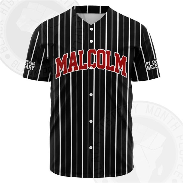 Malcolm X Black and Red Baseball Jersey