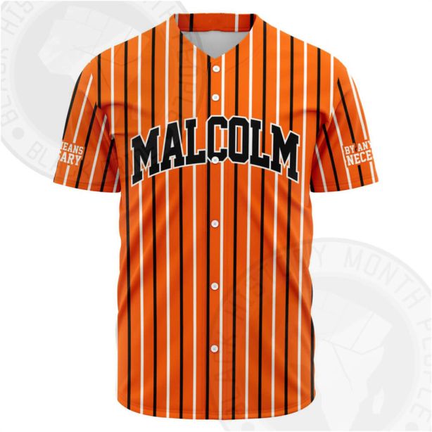 Malcolm X Orange and Black Baseball Jersey