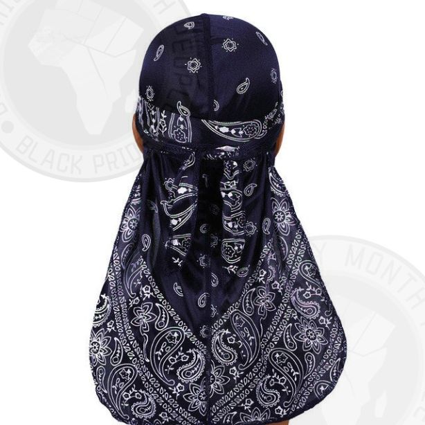 Navy Blue Cashew Flower Silky Bandana Durag