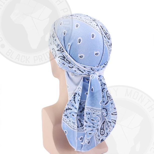 Sky Blue Cashew Flower Velvet Bandana Durag